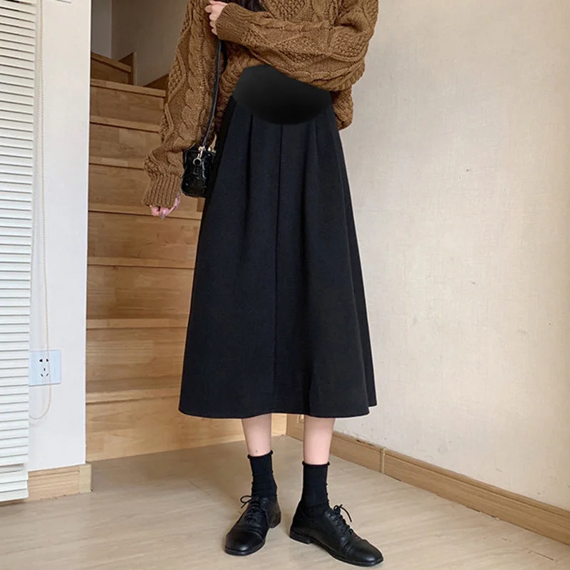 NiDELL Maternity Dress . Woolen Fall Winter Skirt Idle Style Pear-Shaped Mid-Length Drape A- line Large Hem Umbrella Skirt