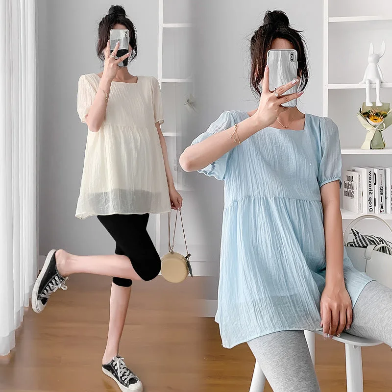 NiDELL Maternity Top . Summer Korean Style Thin Short Sleeve Summer Doll Shirt Loose Dress Maternity Dress Summer Clothes