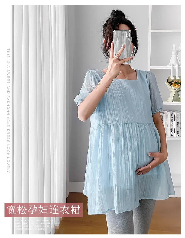 NiDELL Maternity Top . Summer Korean Style Thin Short Sleeve Summer Doll Shirt Loose Dress Maternity Dress Summer Clothes