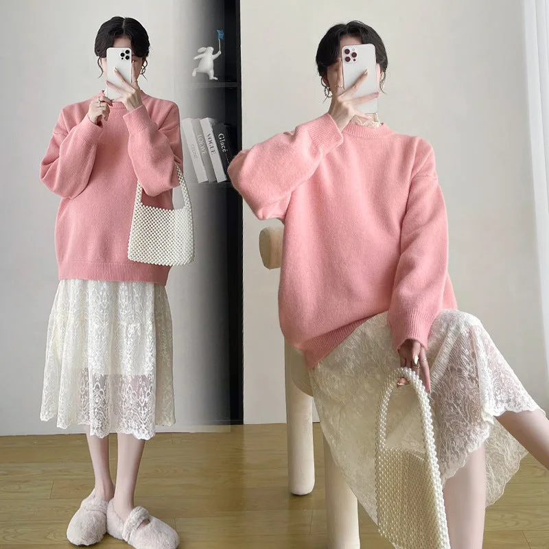 NiDELL . Pregnant Women Autumn Suit Hot Mom Autumn and Winter Knitting Dress Sweater Two-Piece Set