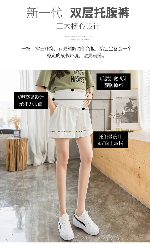 NiDELL . Pregnant Women Cotton Linen Shorts Summer New Casual Hollow Cross Belly Support Wide Leg Outer Wear Underwear Maternity Dress