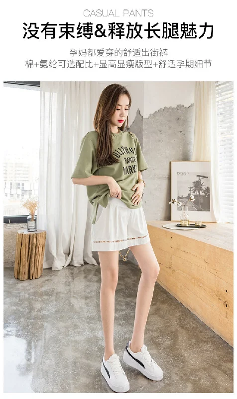 NiDELL . Pregnant Women Cotton Linen Shorts Summer New Casual Hollow Cross Belly Support Wide Leg Outer Wear Underwear Maternity Dress