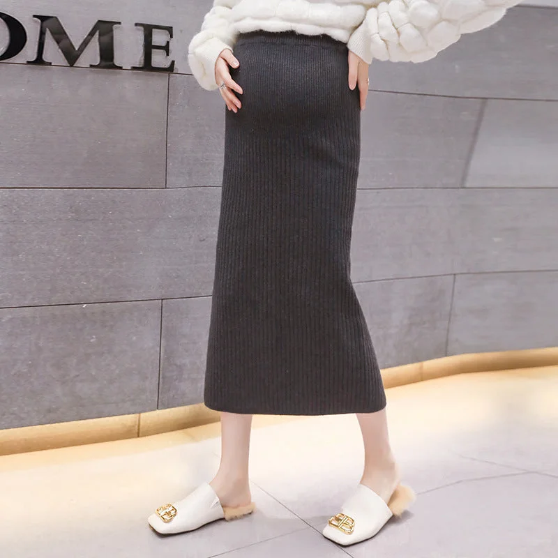 NiDELL Pregnant Women . New Autumn and Winter Skirt Slit Knitted Office Lady Sheath Skirt Mid-Length Thickened Maternity Dress