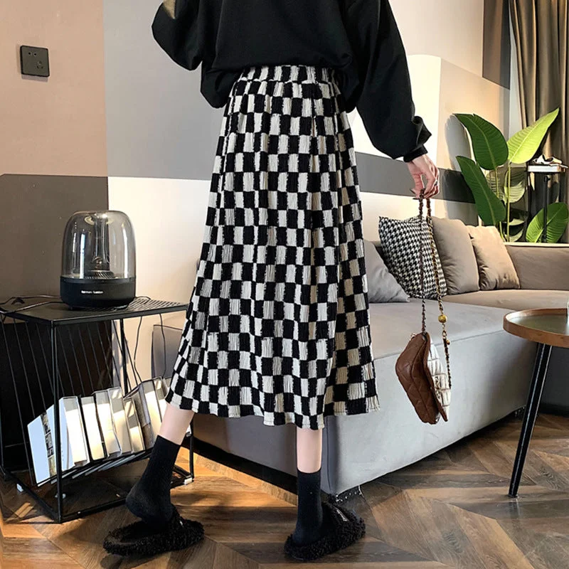 NiDELL . Spring and Autumn New Maternity Dress Fashionable Stylish Velvet Draping Chessboard Plaid Skirt Winter Fashion