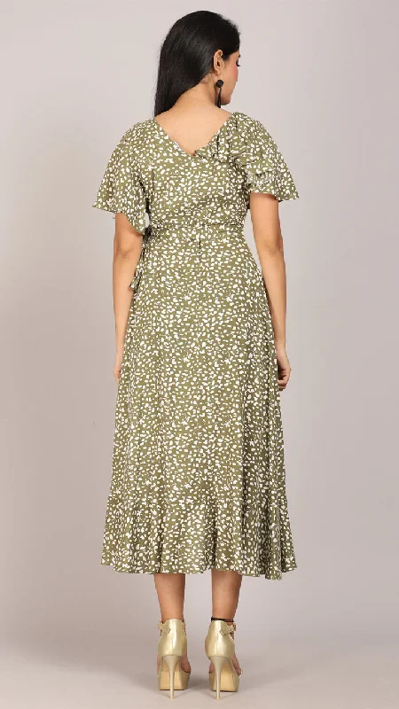 Olive green wrap maxi dress