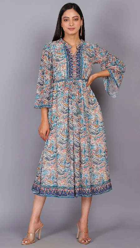 Paisley Printed Circular Maxi Dress