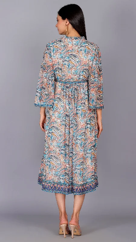 Paisley Printed Circular Maxi Dress