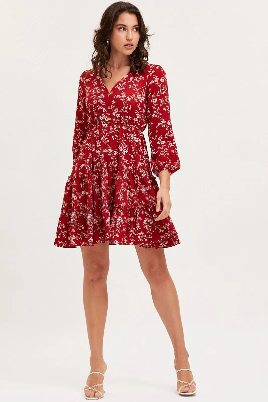 Print Skater Dress Long Sleeve Mini