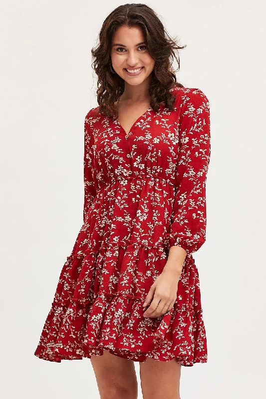 Print Skater Dress Long Sleeve Mini