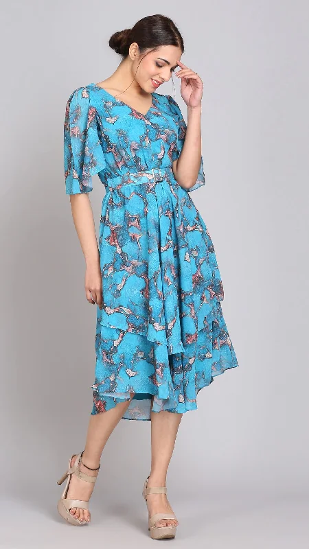 Sea blue double layered hem maxi dress