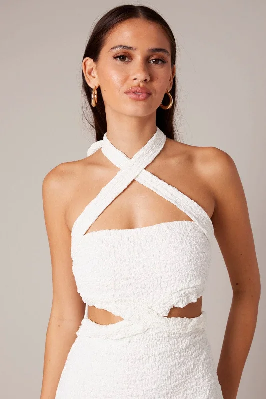 White Bodycon Dress Sleeveless Textured