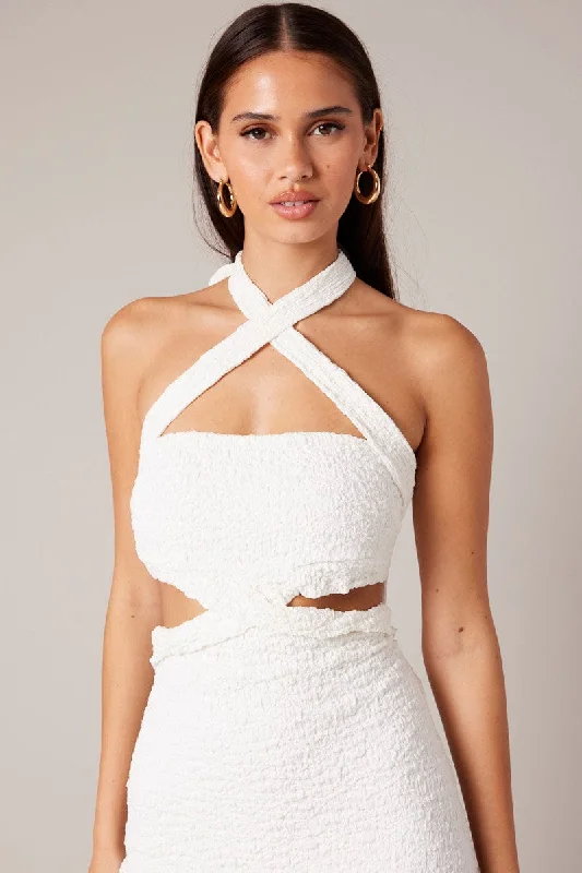 White Bodycon Dress Sleeveless Textured