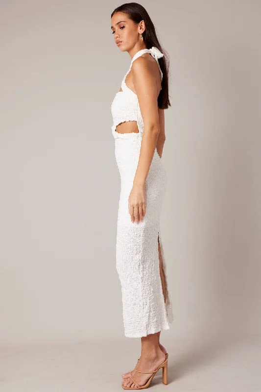 White Bodycon Dress Sleeveless Textured