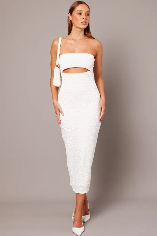 White Bodycon Dress Textured