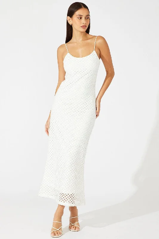 White Midi Bodycon Dress Sleeveless Crochet