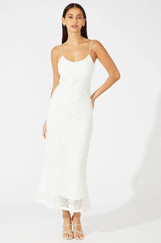 White Midi Bodycon Dress Sleeveless Crochet