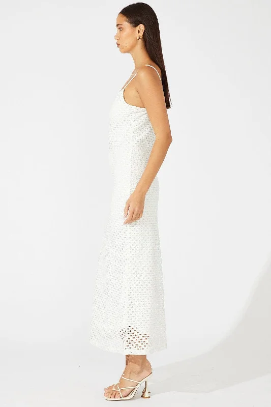 White Midi Bodycon Dress Sleeveless Crochet