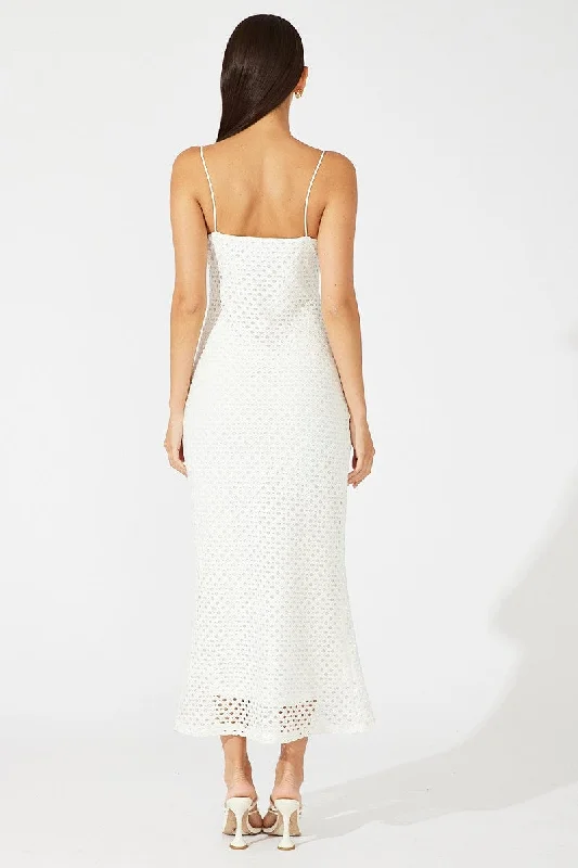 White Midi Bodycon Dress Sleeveless Crochet