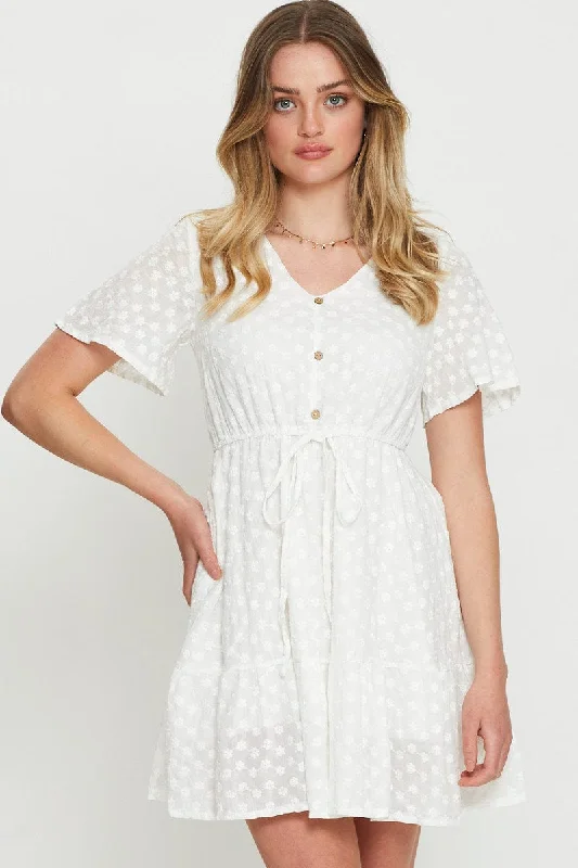 White Mini Dress Short Sleeve