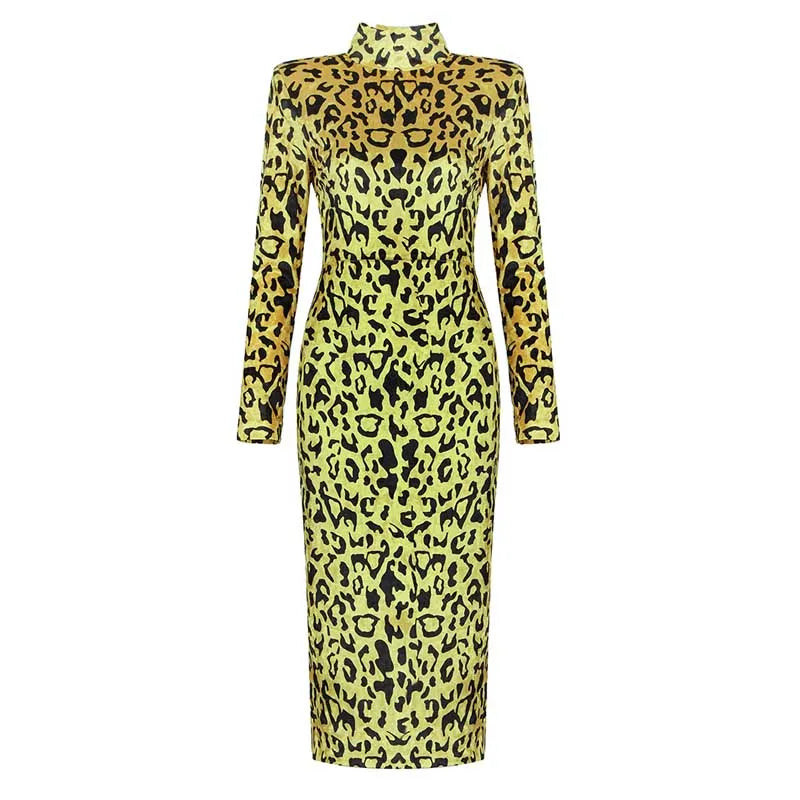 Cheetah Print Stretch Velvet Long Sleeve Maxi Dress