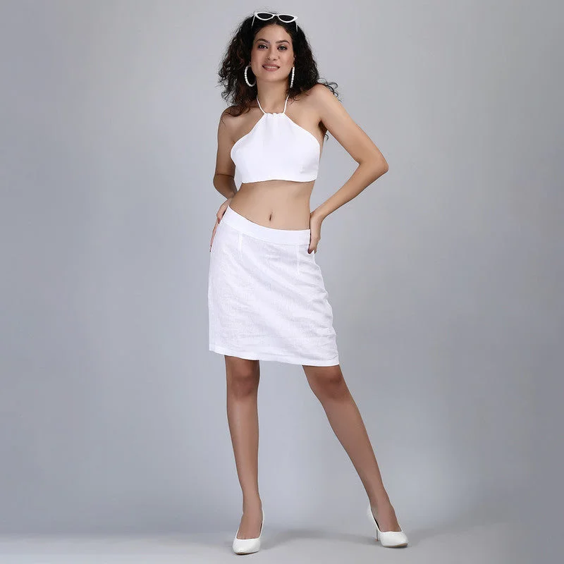 Linen White Mini Skirt for Women