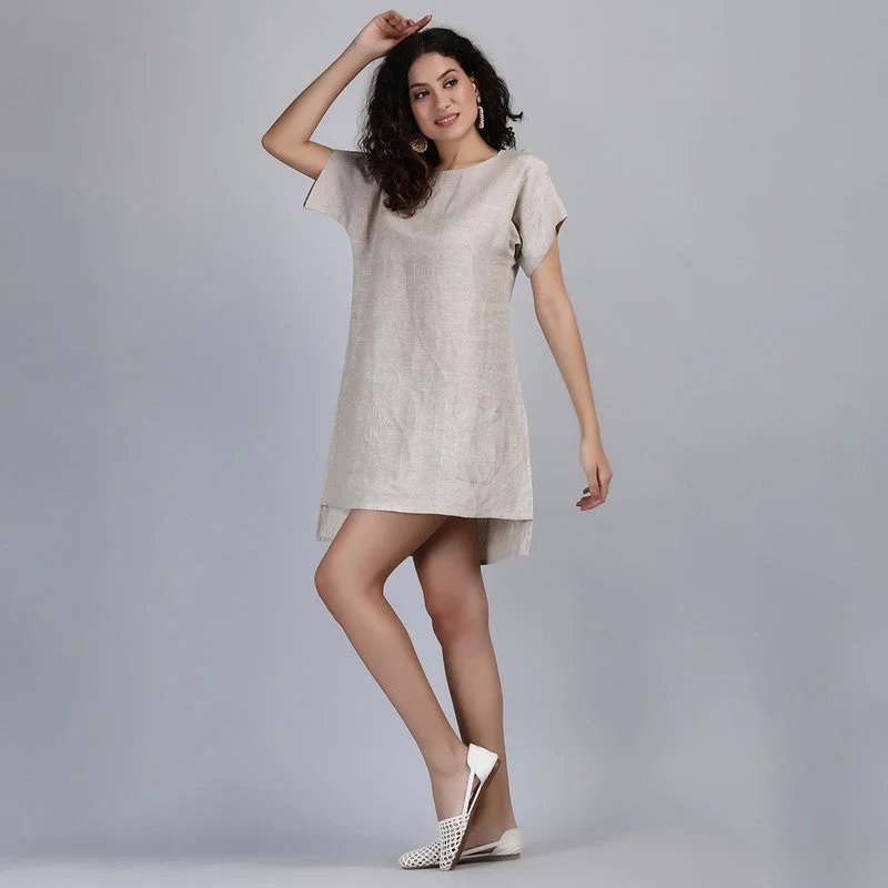 Pure Linen Short Dress | Mini | Beige