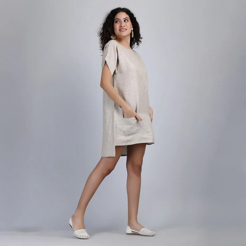 Pure Linen Short Dress | Mini | Beige