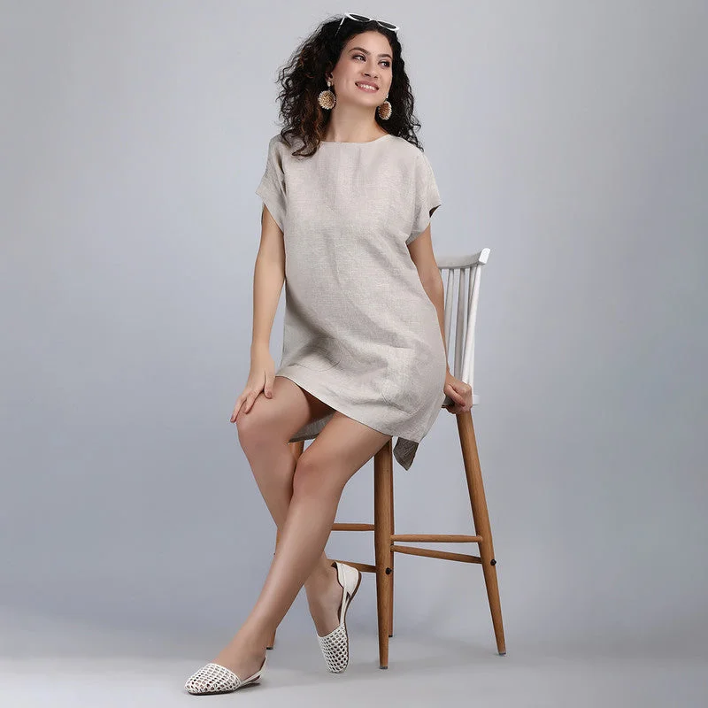 Pure Linen Short Dress | Mini | Beige