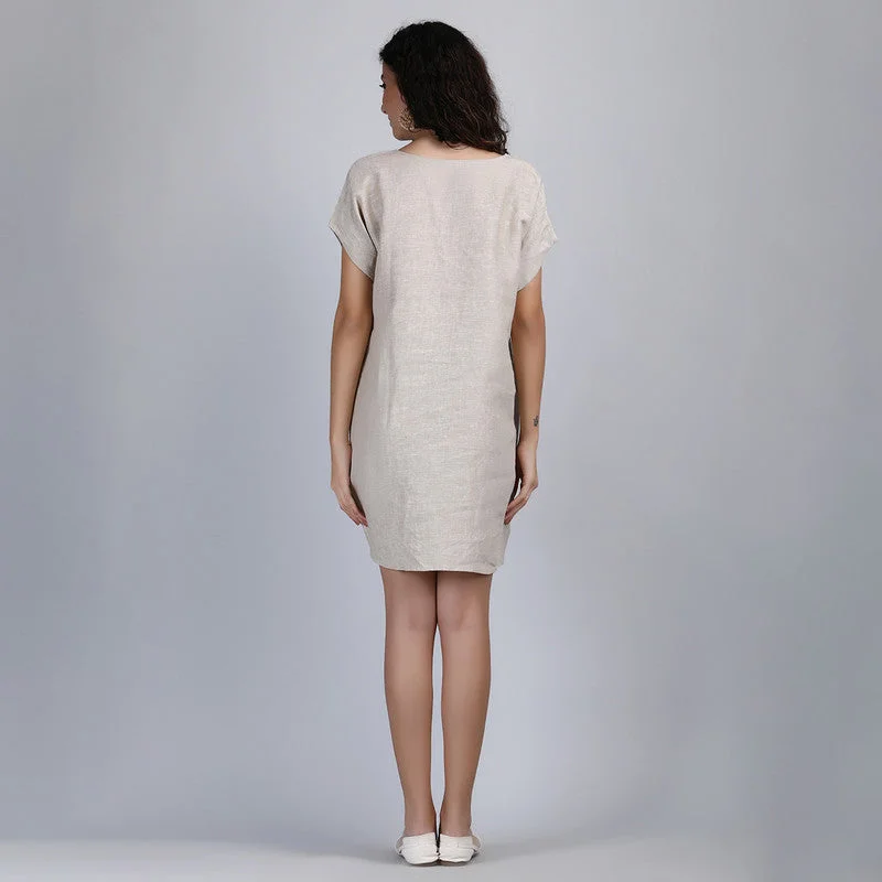 Pure Linen Short Dress | Mini | Beige