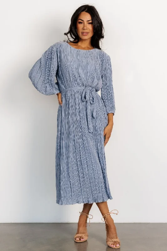 Bethany Pleated Midi Dress | Light Blue