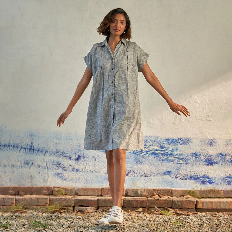 Textured Cotton Mini Dress for Women | Grey | Flared