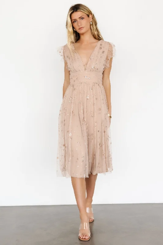 Chiara Shimmer Midi Dress | Natural + Blush