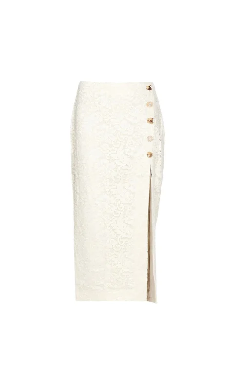 CREAM CORD LACE SPLIT MIDI SKIRT