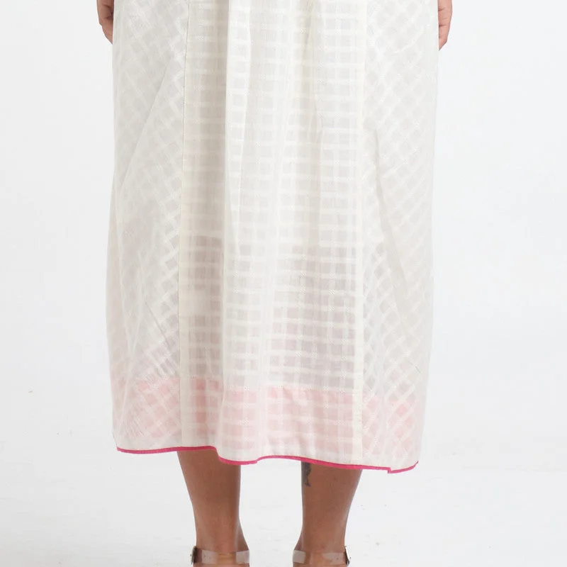 Cotton Dobby Midi Dress for Women | Checkered | White