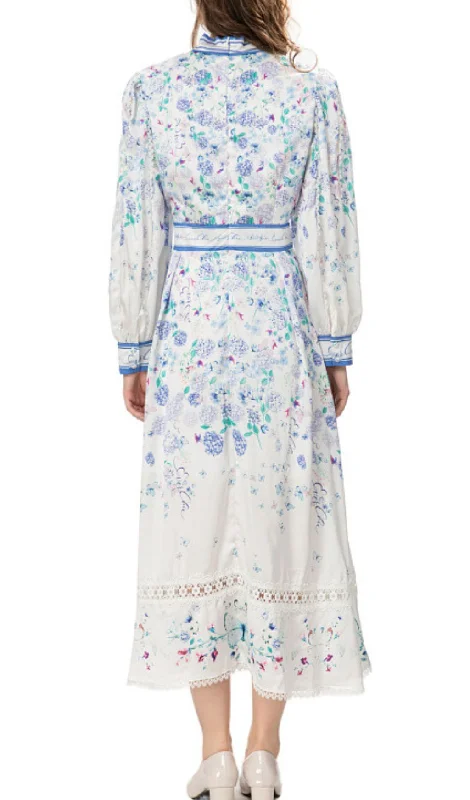 FRENCH LACE FLORAL PRINTED MIDI DRESS