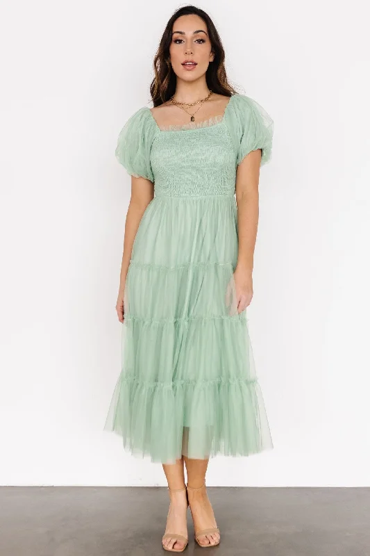 Liv Tulle Midi Dress | Light Green