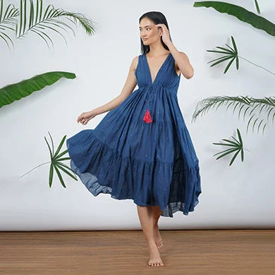 Jamdani Midi Dress For Women | Indigo