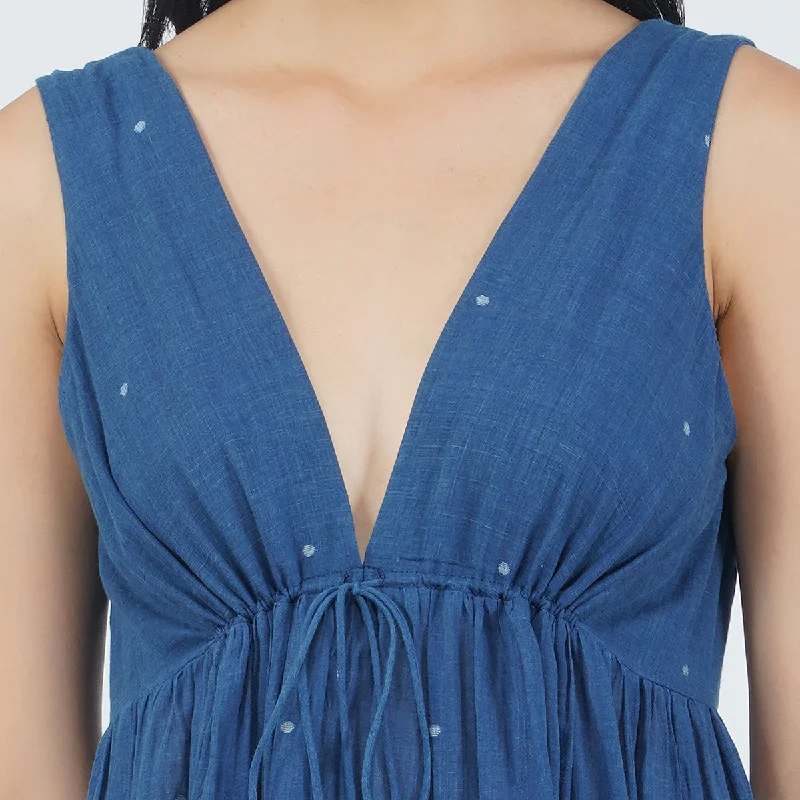 Jamdani Midi Dress For Women | Indigo