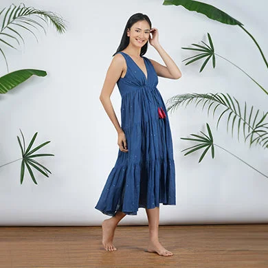 Jamdani Midi Dress For Women | Indigo