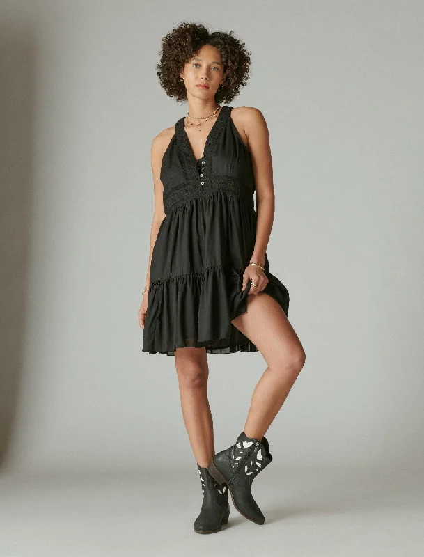 Lucky Brand Schiffley Trim Mini Dress Meteorite