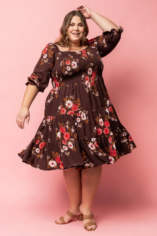 Marta Smocked Midi Dress | Mahogany Floral