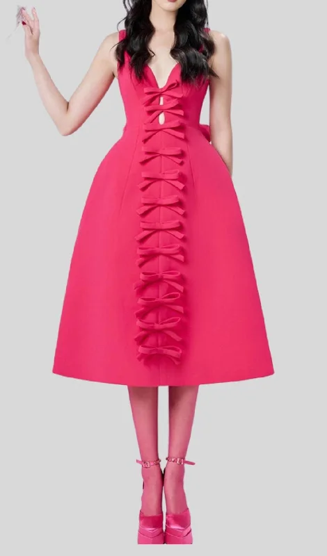 PINK BOWKNOT STRAPPY MIDI DRESS