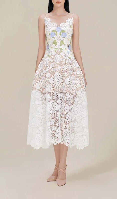 ROSES LACE A-LINE MIDI DRESS IN WHITE