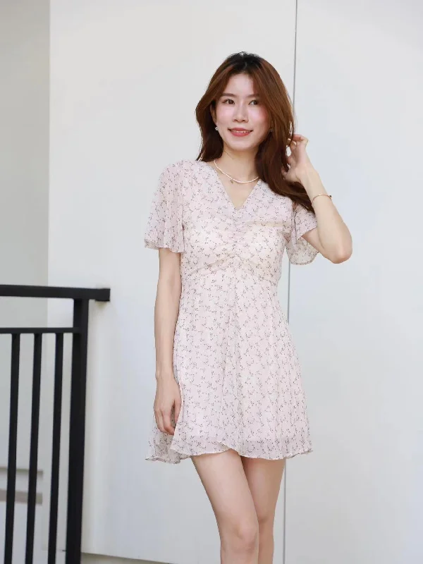 Tie Waist Pink Floral Mini Dress