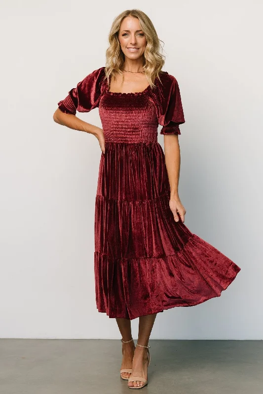 Vivaldi Smocked Velvet Midi Dress | Marsala