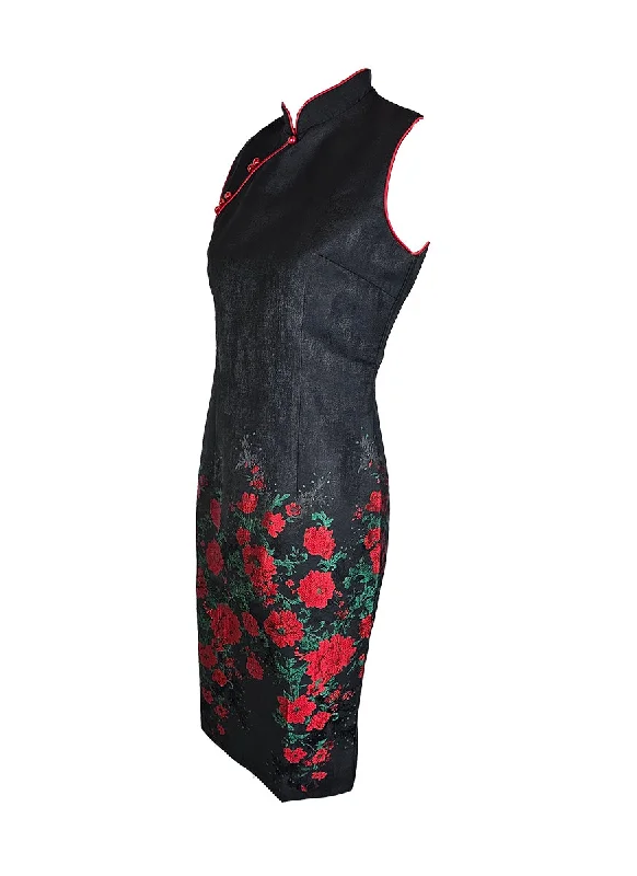 1240052 Floral Embroidery Cheongsam *Black