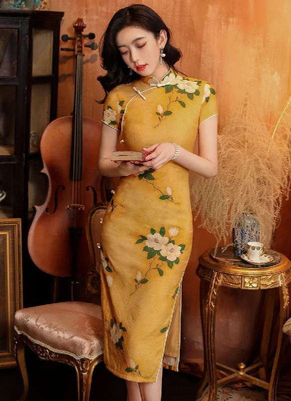 D220114 Mandarin Collar Sleeveless Floral Printed Cheongsam *Last Piece