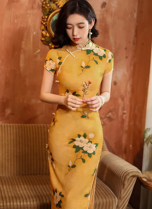 D220114 Mandarin Collar Sleeveless Floral Printed Cheongsam *Last Piece