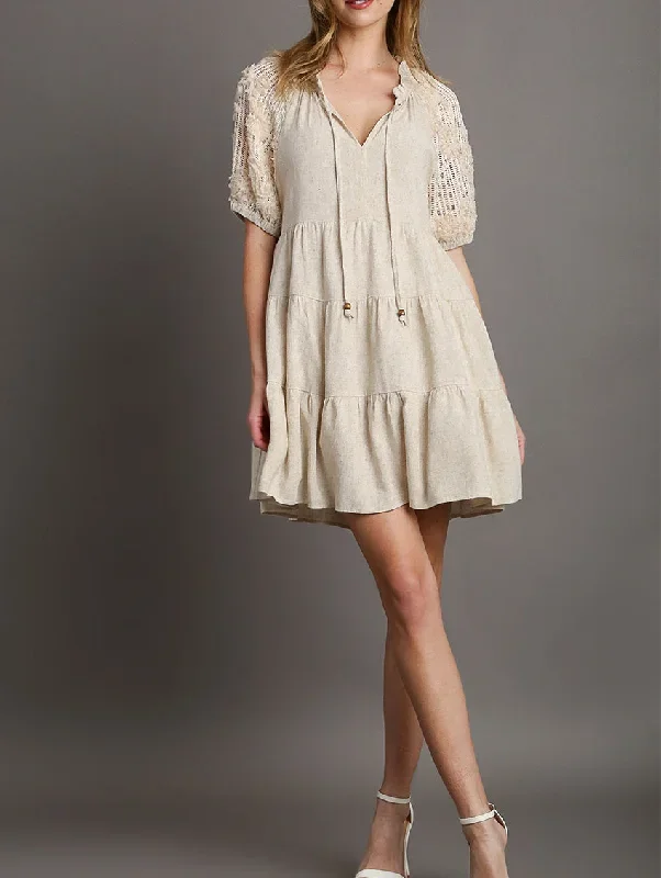 Amelia Linen Tiered V-Neck Dress