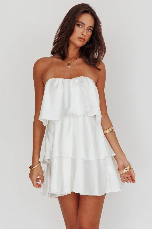 Behati Tiered Layer Strapless Dress White